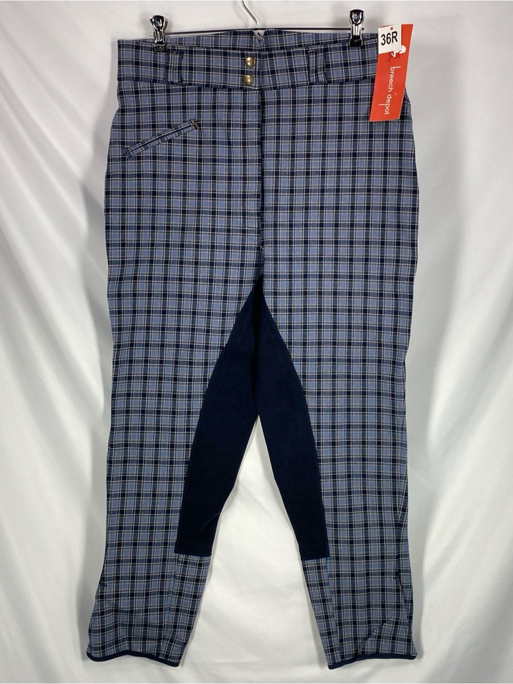 Breech Depot Ladies Breeches H/W Full Seat Blue Plaid Size 36R NWT